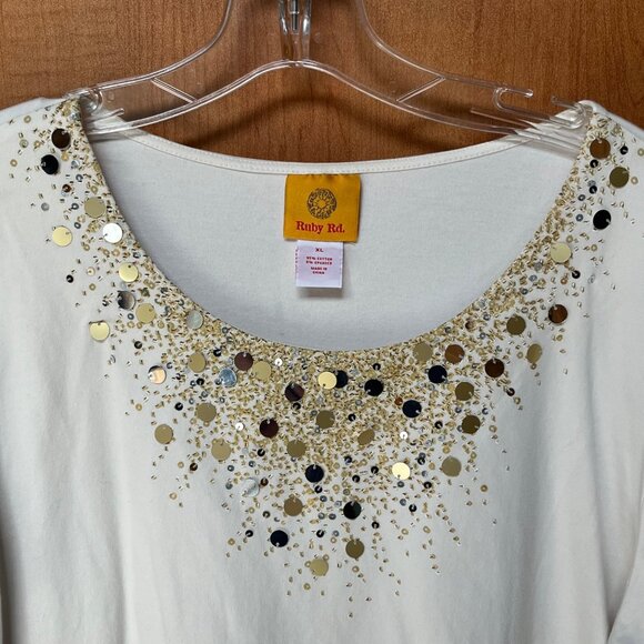 Ruby Rd Womens Gold Sequin Long Sleeve Top & Pants Set Cotton/Spandex XL / 14 - Picture 3 of 14